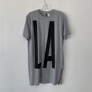 H&M longline heather grey side zip 'LA' print tee